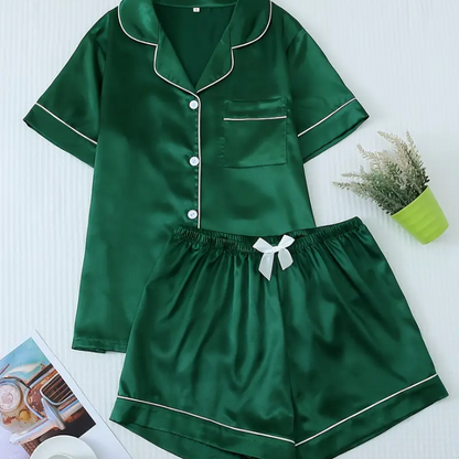 Emerald Green Satin Pajamas - satpy
