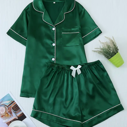Emerald Green Satin Pajamas - satpy